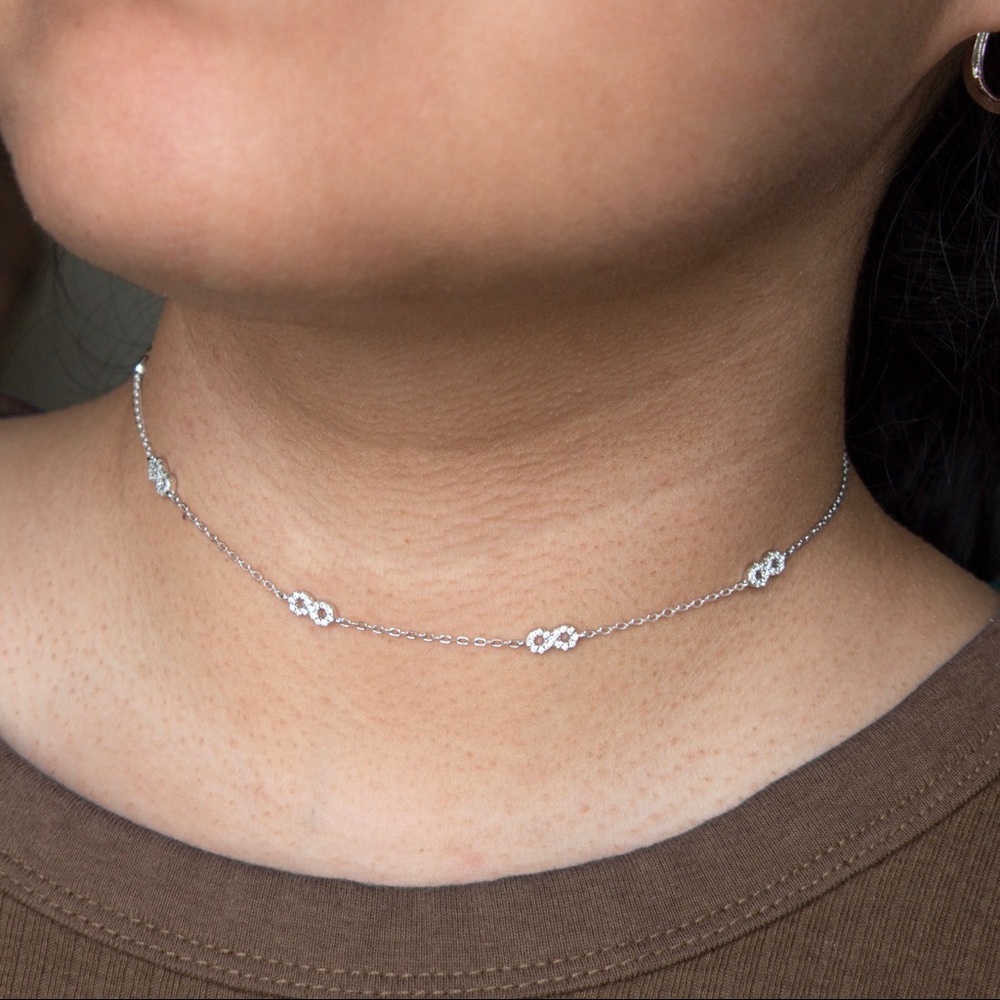 CZ Infinity Choker Necklace 14 inches long